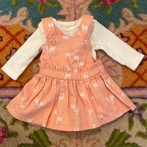 Jumper skirt overall set pink with giraffes